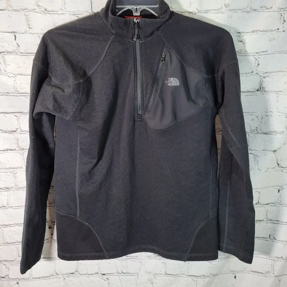 The North Face Quarter Zip Pullover Mens Medium Black Good Fleece Chest‎ Pocket